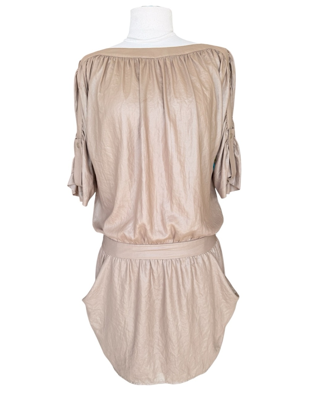 BCBGMAXAZRIA MINI DRESS RUCHED SLEEVE SIZE XS NEW WITH TAGS